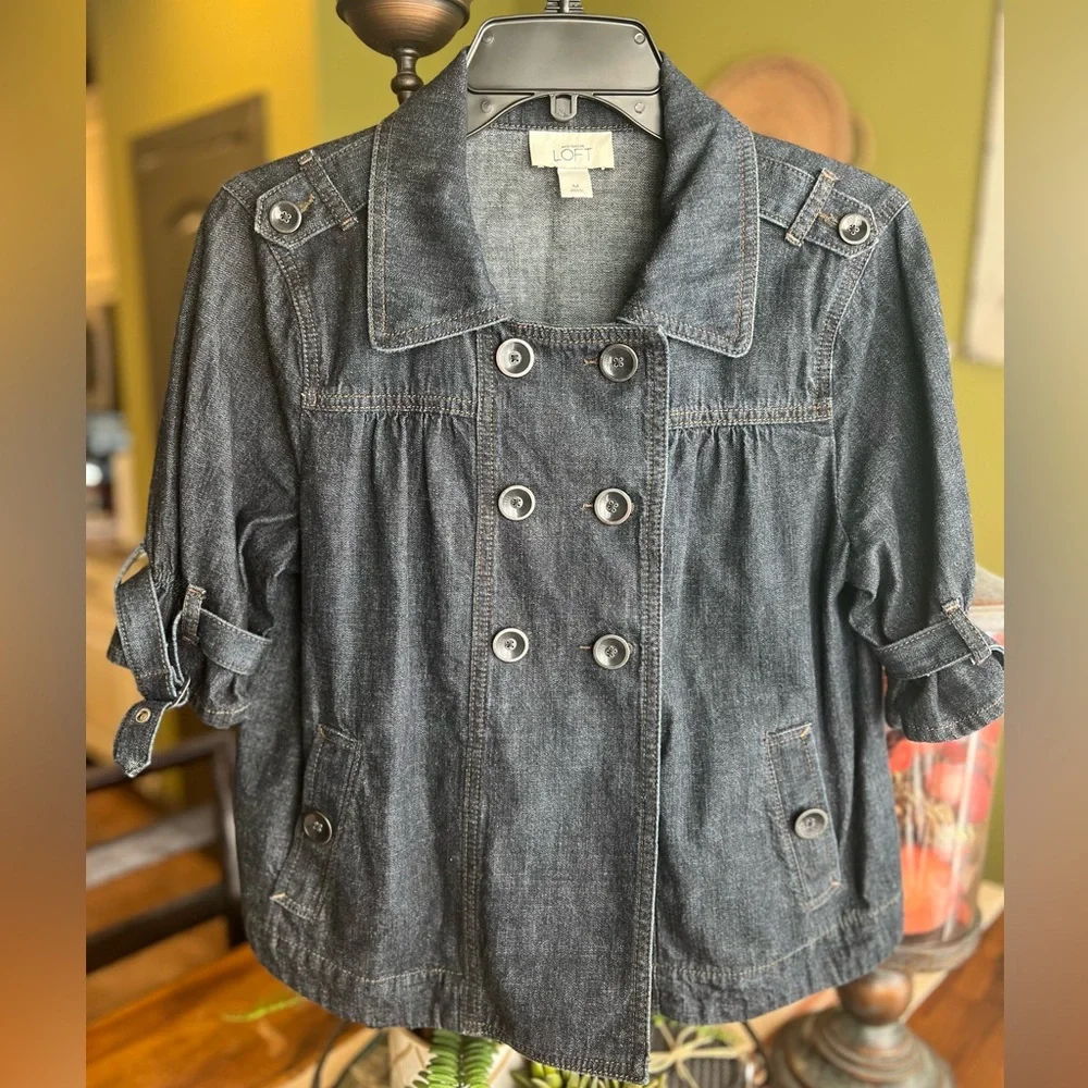 LOFT Double-Breasted Denim Short Sleeve Jacket - Picture 1 of 3